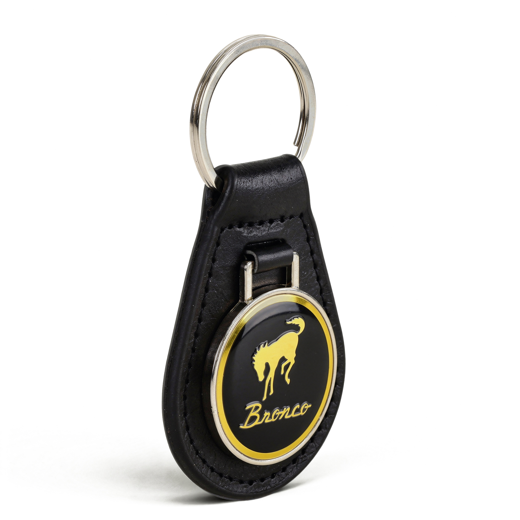 Bronco Script Logo Leather Fob Keychain