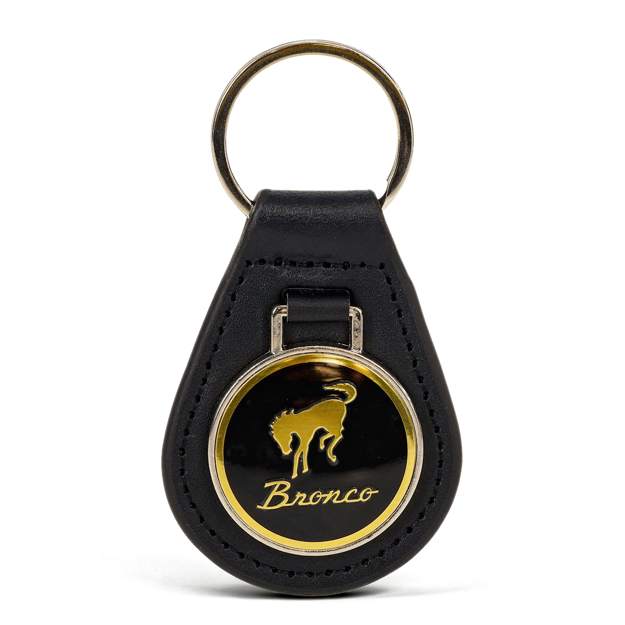 9230 02 bronco script logo leather fob keychain