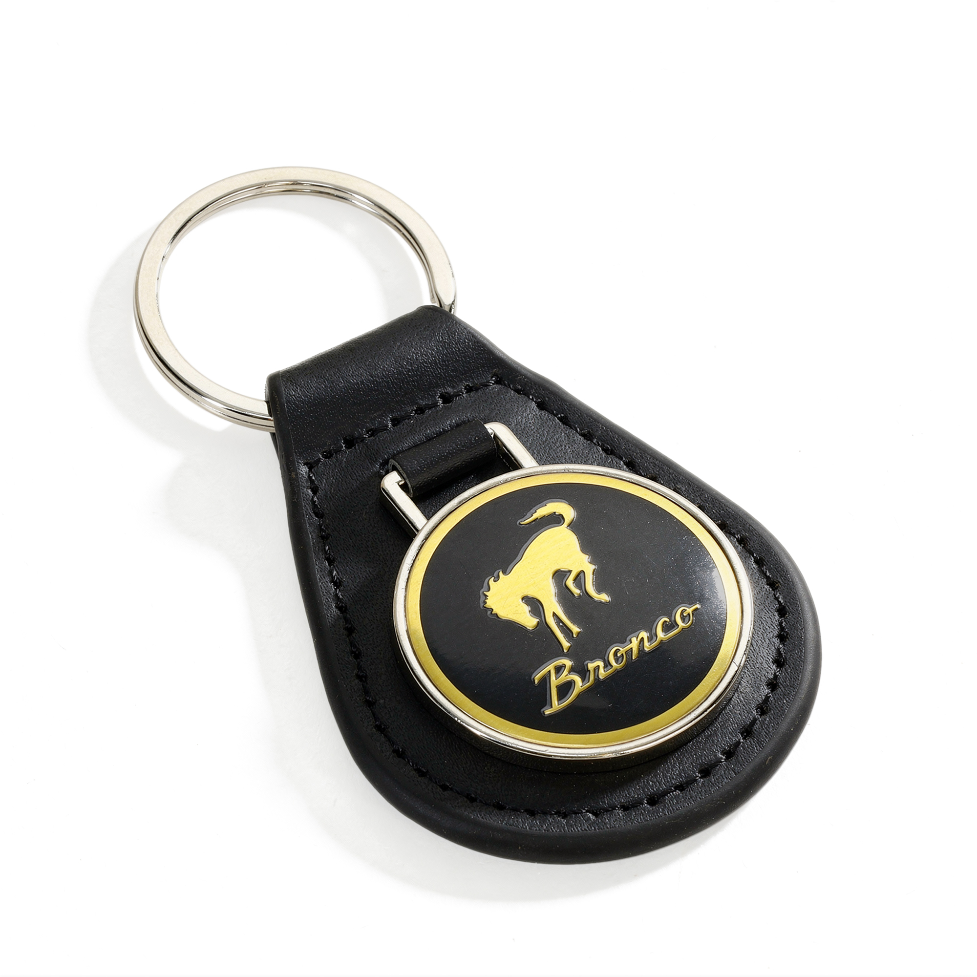 9230 03 bronco script logo leather fob keychain