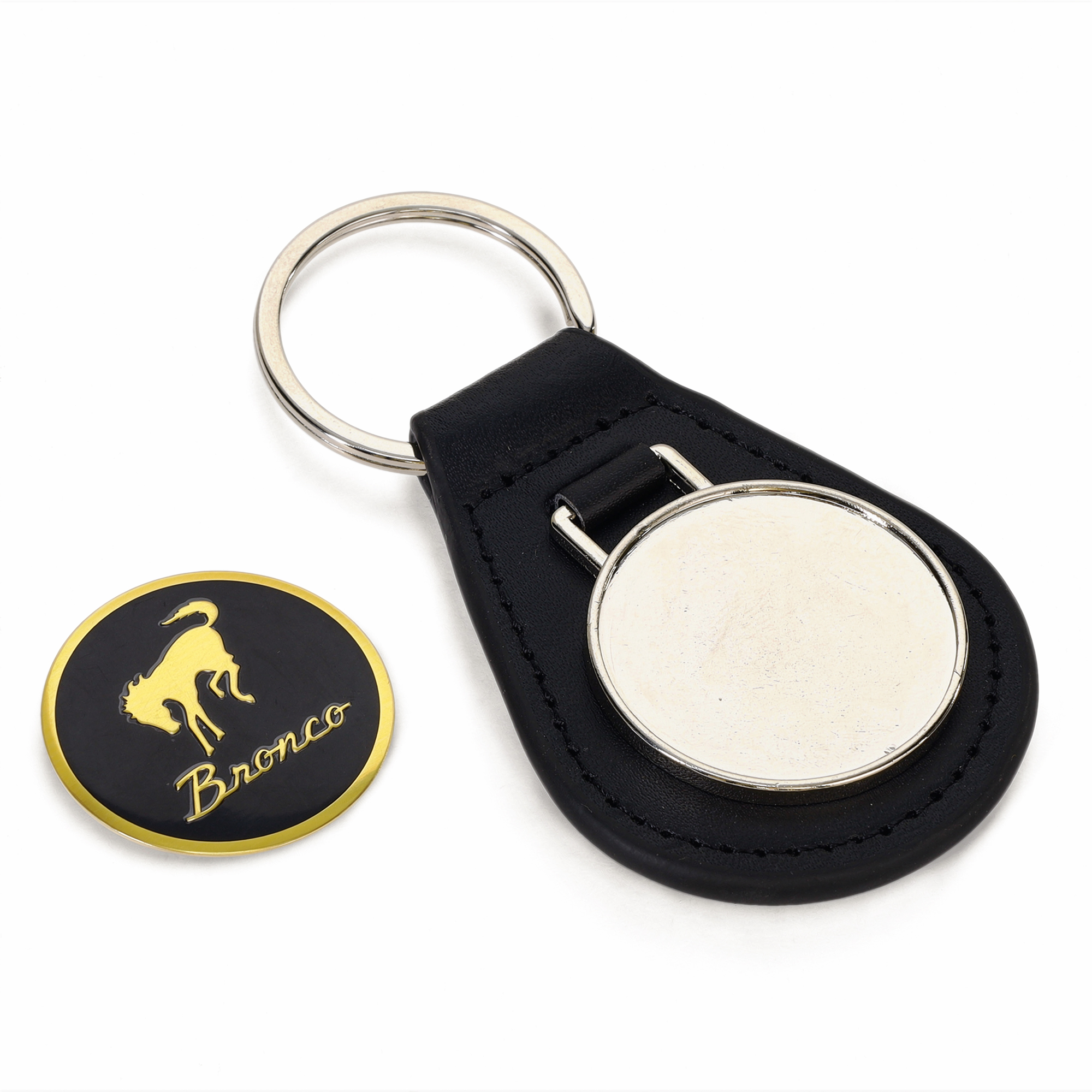 9230 04 bronco script logo leather fob keychain