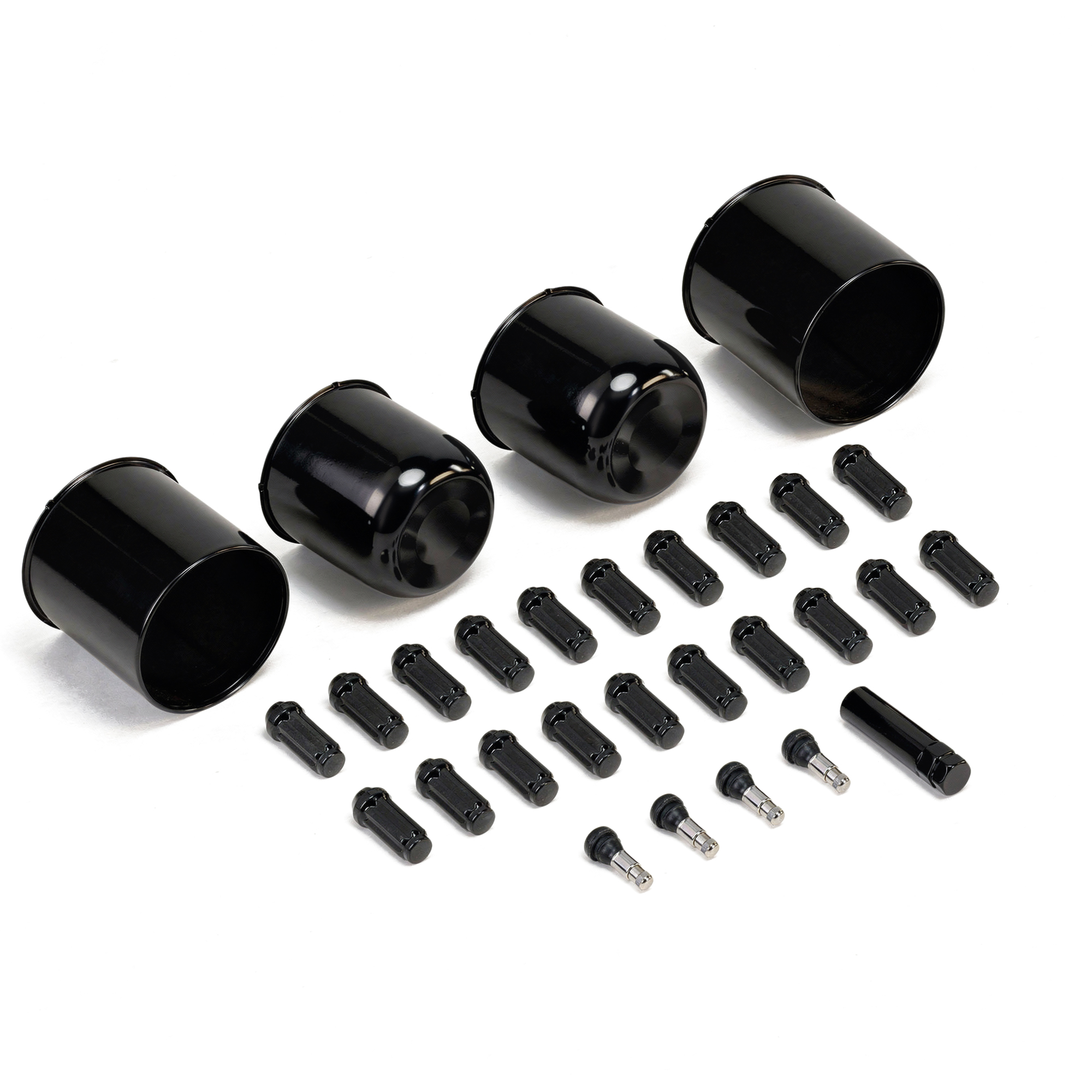 Black Wheel Install Kit | Wheel Caps + Splined Lug Nuts | 66-79 Bronco, 64-79 F150