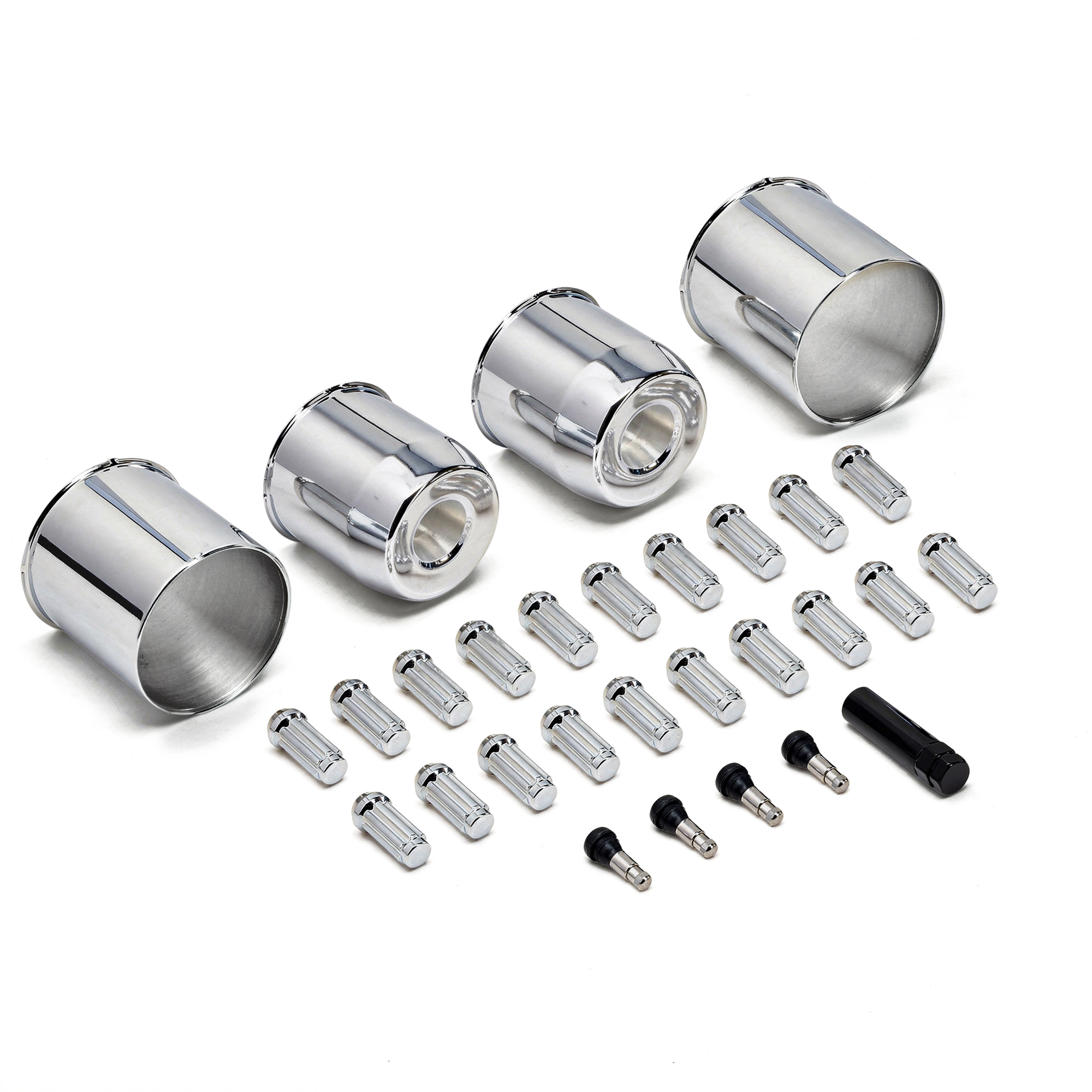 Chrome Wheel Install Kit | Wheel Caps + Splined Lug Nuts | 66-79 Bronco, 64-79 F150