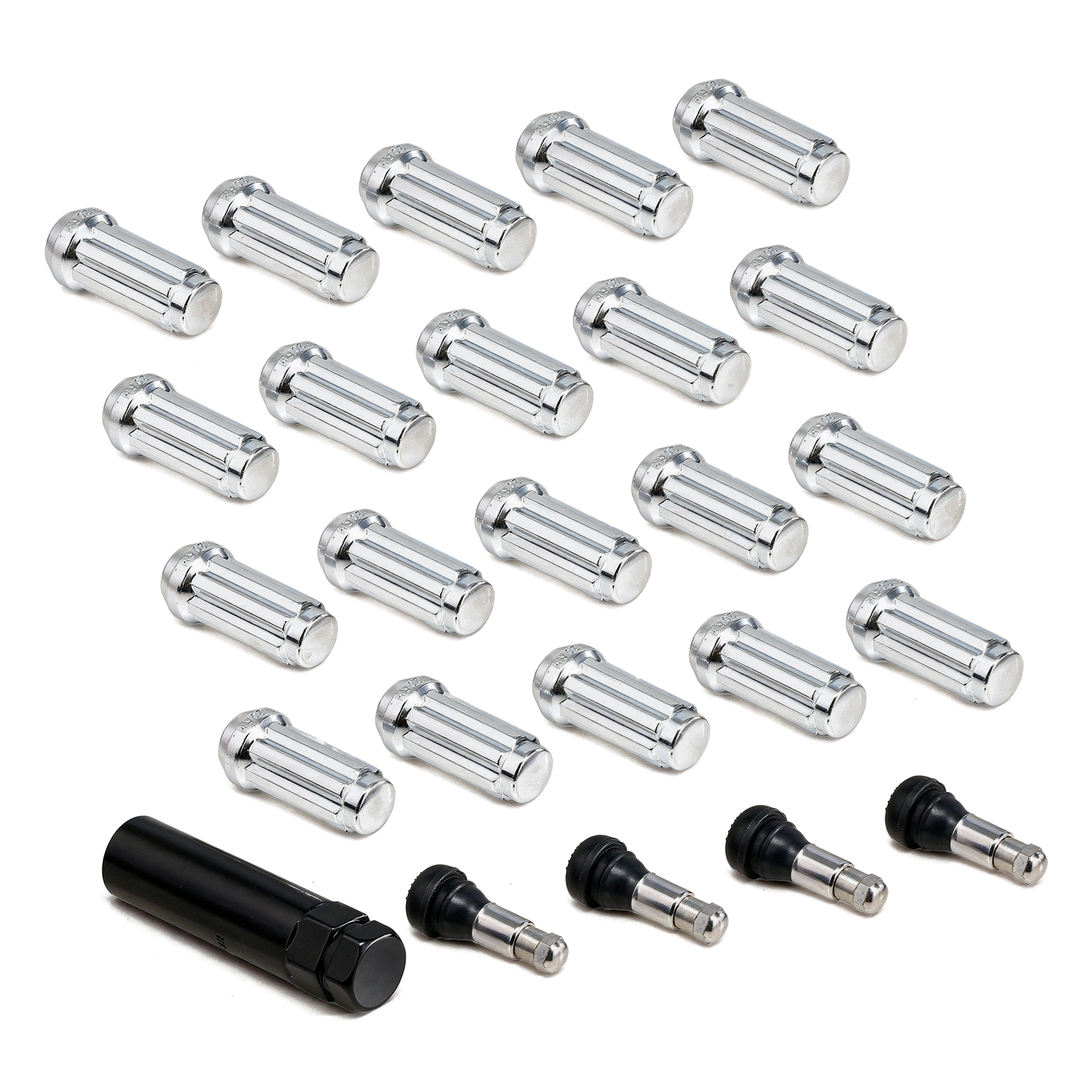 Chrome Splined Lug Nuts + Valve Stems | 1/2-20 | 1966-79 Bronco, 1964-79 F150