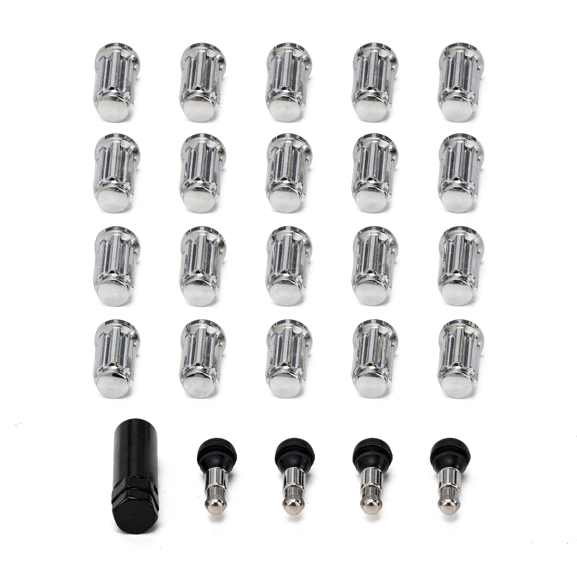 u102 02 chrome splined lug nuts valve stems 1 2 20 1966 79 bronco 1964 79 f150