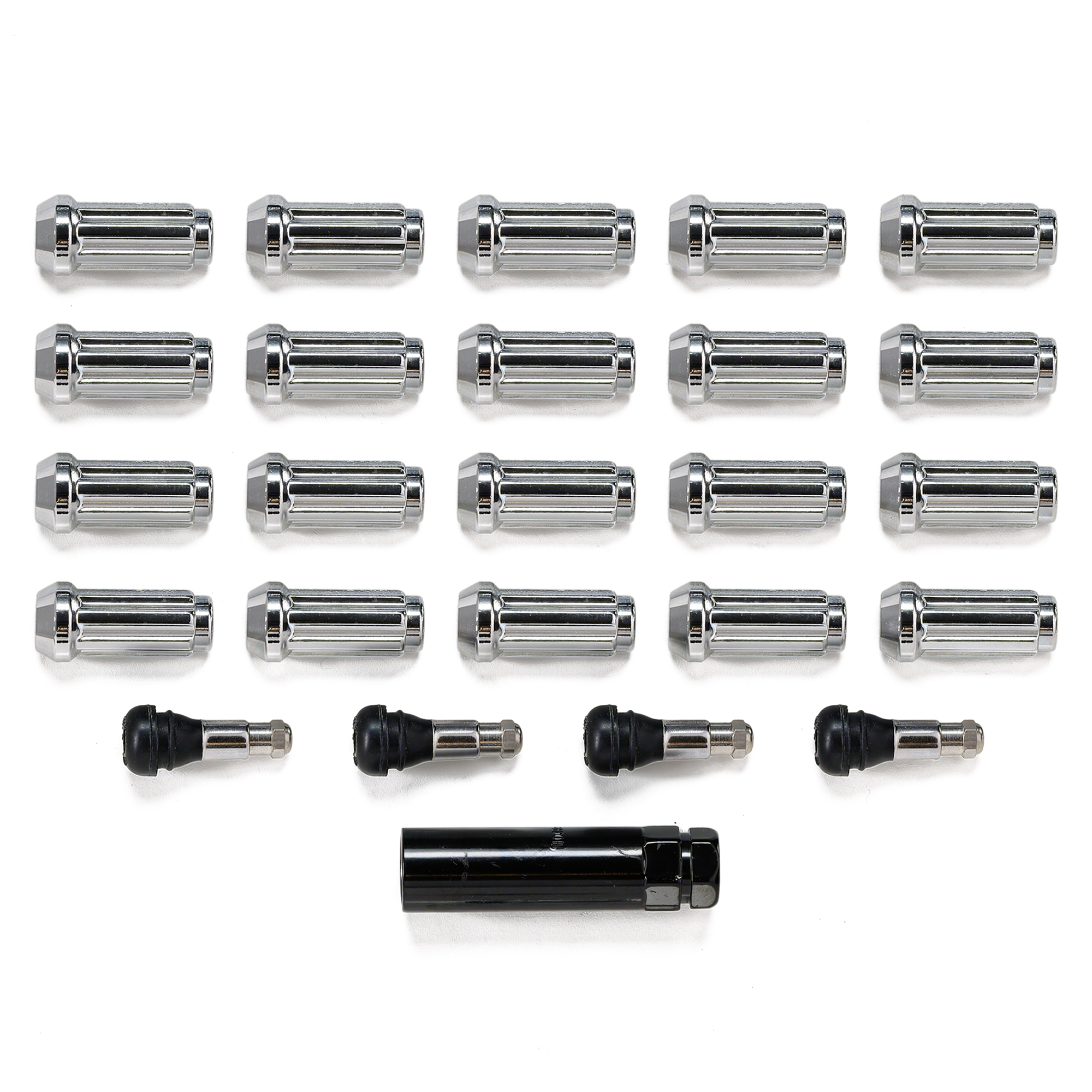 u102 03 chrome splined lug nuts valve stems 1 2 20 1966 79 bronco 1964 79 f150
