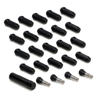 Black Splined Lug Nuts + Valve Stems | 1/2-20 | 1966-79 Bronco, 1964-79 F150