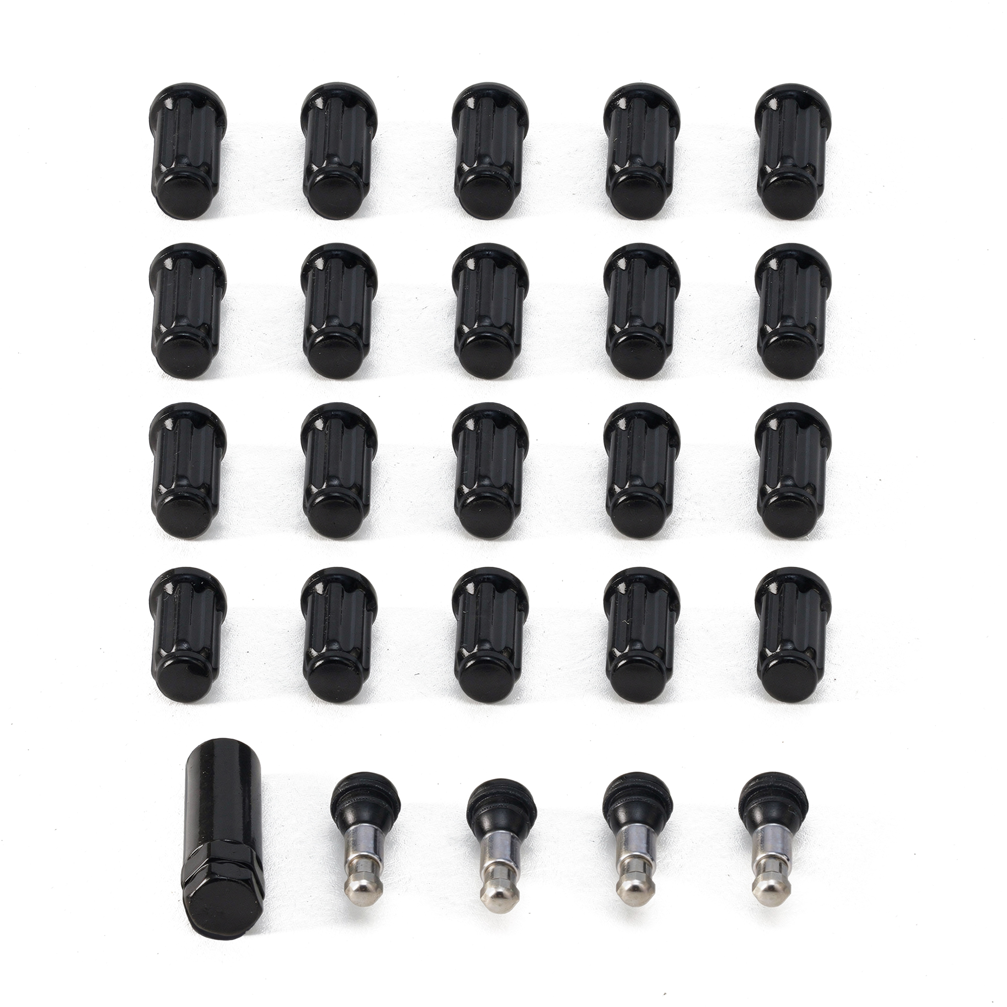 u111 02 black splined lug nuts valve stems 1 2 20 1966 79 bronco 1964 79 f150