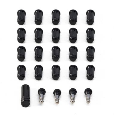 Black Splined Lug Nuts + Valve Stems | 1/2-20 | 1966-79 Bronco, 1964-79 F150