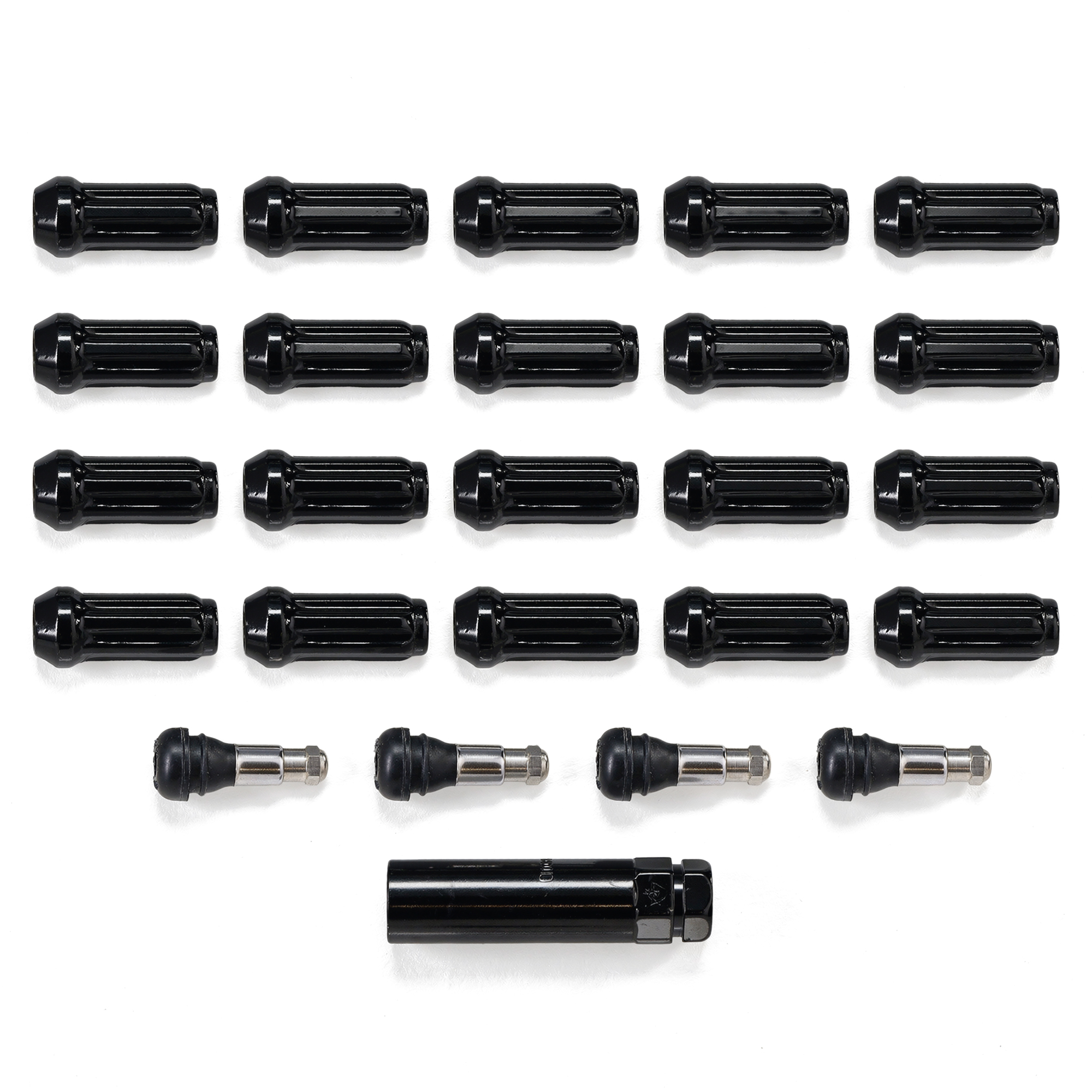 u111 03 black splined lug nuts valve stems 1 2 20 1966 79 bronco 1964 79 f150