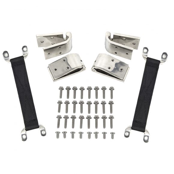 Door Hinges + Limiting Straps | Polished Stainless | 66-77 Ford Bronco