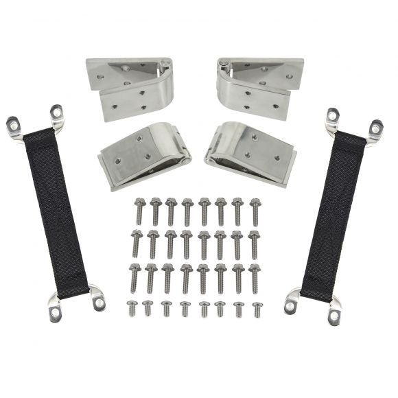 Door Hinges + Limiting Straps | Polished Stainless | 66-77 Ford Bronco
