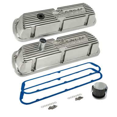 Polished Bronco Script Valve Covers Kit, SBF V8, 66-79 Ford Bronco