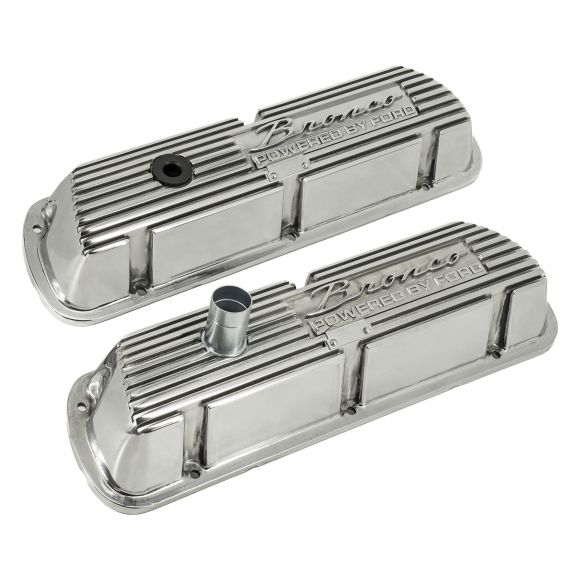 Polished Bronco Script Aluminum Valve Covers, 289/302/351W V8