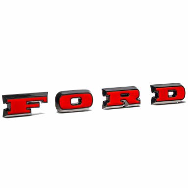 FORD Grille Letters | Black Chrome + OE Red Inserts | 67-77 Ford Bronco