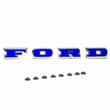 FORD Grille Letters | Chrome + Ford Blue Inserts | 67-77 Ford Bronco