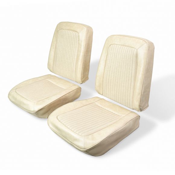 Front Bucket Seat Upholstery Covers | OE Parchment Rosette | 68-77 Ford Bronco