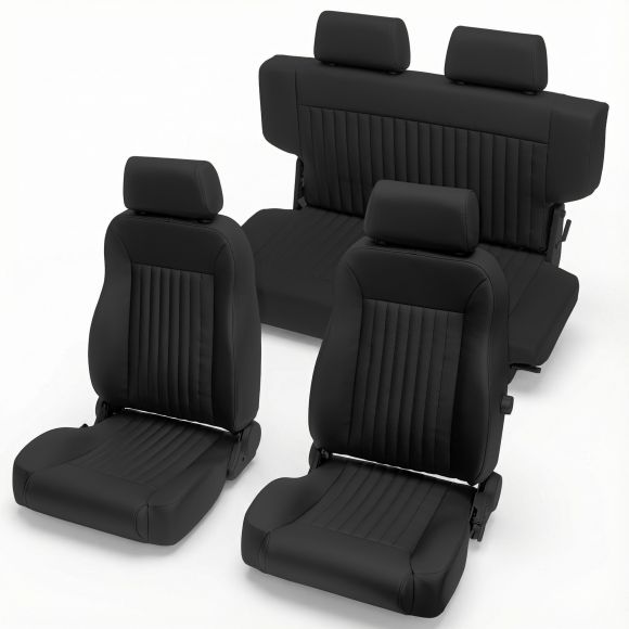 Caballo Seats Kit | Front & Rear Set | Pleated Black | 66-77 Ford Bronco