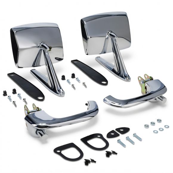Door Side Mirrors + Outer Door Handles Set | OE Chrome | 68-77 Ford Bronco