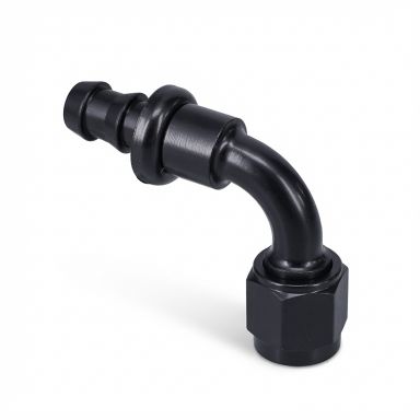 Socketless Hose End Fitting | 90-Degree, Billet | 6AN to 3/8 Barb