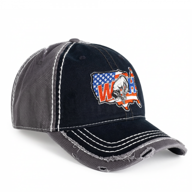 Distressed Low Profile Hat | Black & Gray | WILD HORSES America Logo