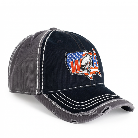 Distressed Low Profile Hat | Black & Gray | WILD HORSES America Logo