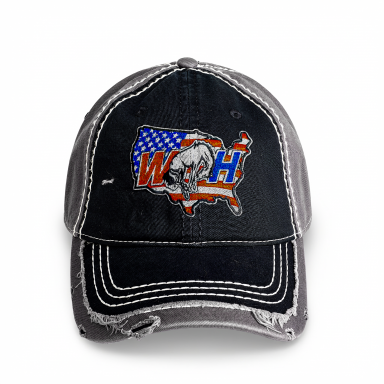 Distressed Low Profile Hat | Black & Gray | WILD HORSES America Logo