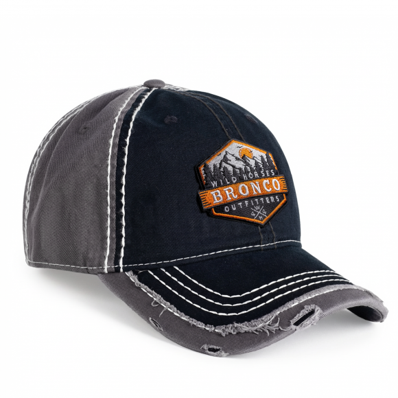 Distressed Low Profile Hat | Black & Gray | WILD HORSES Mountain Logo