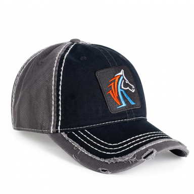 Distressed Low Profile Hat | Black & Gray | WILD HORSES New WH Logo