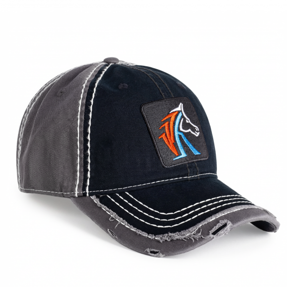 Distressed Low Profile Hat | Black & Gray | WILD HORSES New WH Logo
