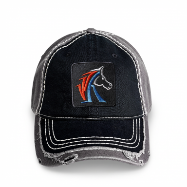 Distressed Low Profile Hat | Black & Gray | WILD HORSES New WH Logo