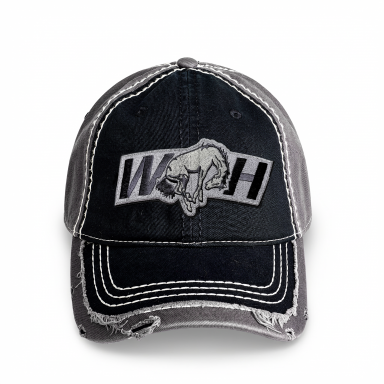 Distressed Low Profile Hat | Black & Gray | WILD HORSES WH Gray Logo