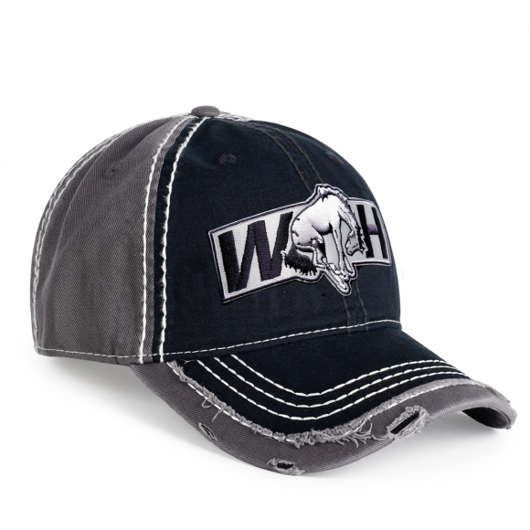 Distressed Low Profile Hat | Black & Gray | WILD HORSES WH Gray Logo