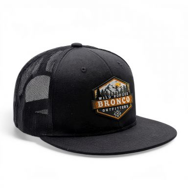 Snapback Flat Bill Trucker Hat | Black | WILD HORSES Mountain Logo