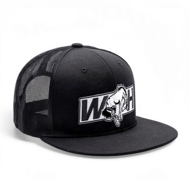Snapback Flat Bill Trucker Hat | Black | WILD HORSES Gray WH Logo