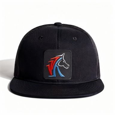 Snapback Flat Bill Trucker Hat | Black | WILD HORSES New WH Logo