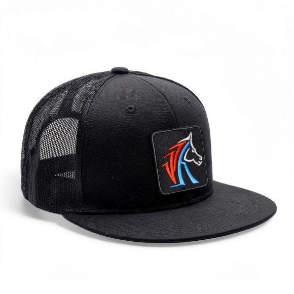 Snapback Flat Bill Trucker Hat | Black | WILD HORSES New WH Logo