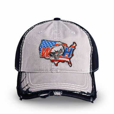 Distressed Low Profile Hat | Light Gray & Black | WILD HORSES WH America Patch