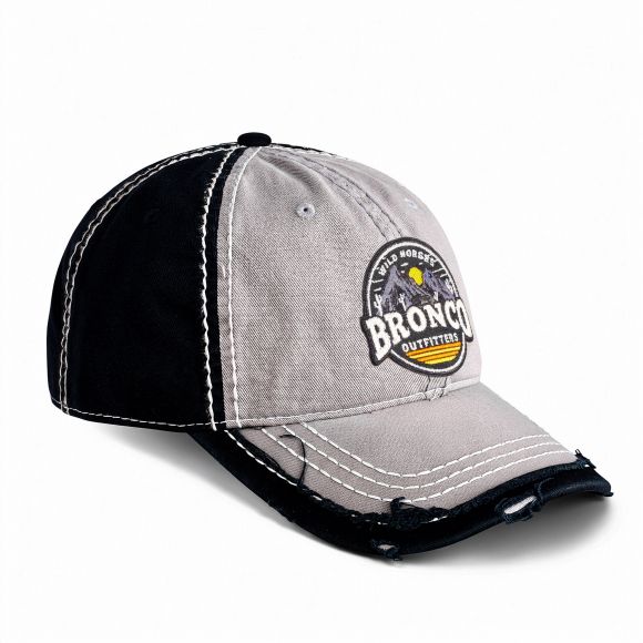 Distressed Low Profile Hat | Light Gray & Black | WILD HORSES Desert Logo