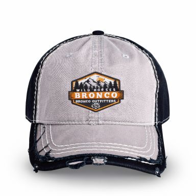Distressed Low Profile Hat | Light Gray & Black | WILD HORSES Mountain Logo