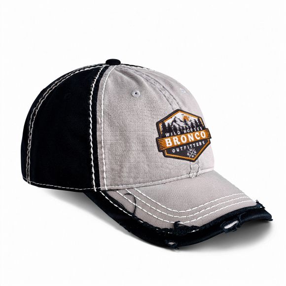 Distressed Low Profile Hat | Light Gray & Black | WILD HORSES Mountain Logo