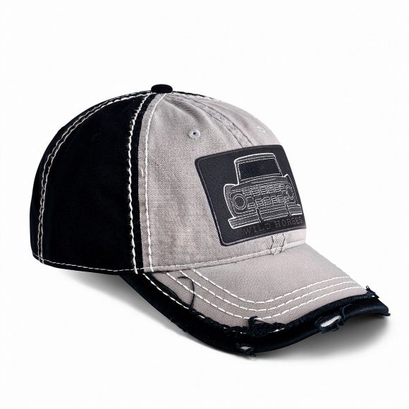 Distressed Low Profile Hat | Light Gray & Black | WILD HORSES Silhouette Logo