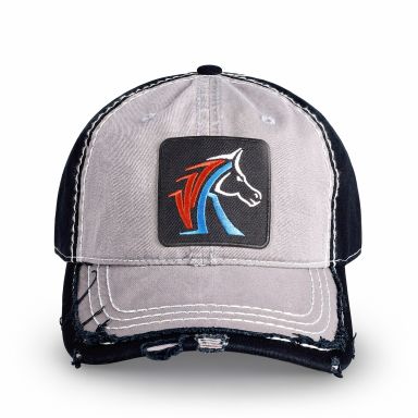 Distressed Low Profile Hat | Light Gray & Black | WILD HORSES New WH Logo