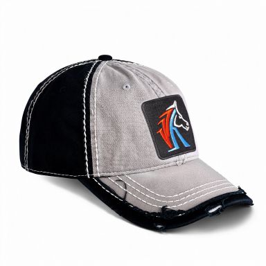 Distressed Low Profile Hat | Light Gray & Black | WILD HORSES New WH Logo