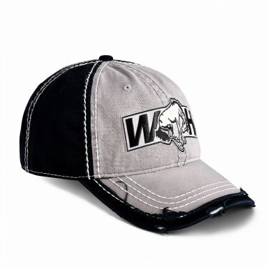 Distressed Low Profile Hat | Light Gray & Black | WILD HORSES WH Gray Logo