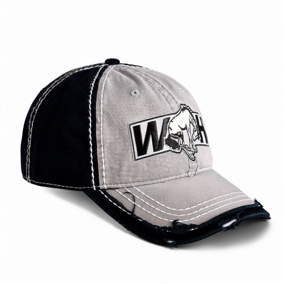 Distressed Low Profile Hat | Light Gray & Black | WILD HORSES WH Gray Logo