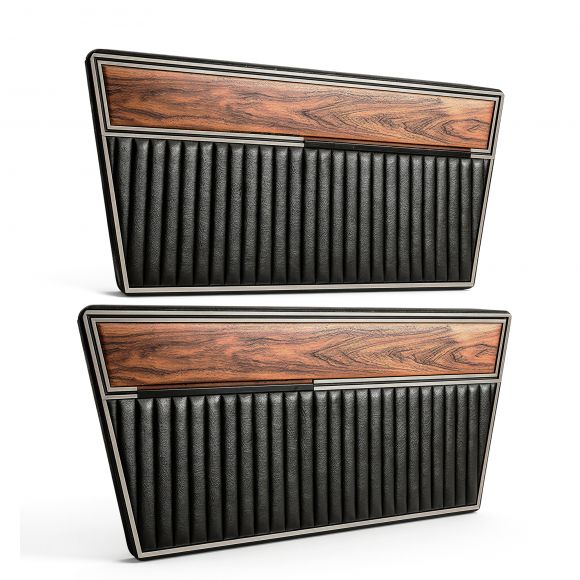 Deluxe Vinyl Door Panels | Black + Woodgrain, Pair | 1968-77 Ford Bronco