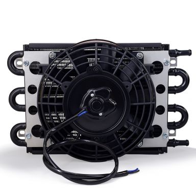 6 Pass Remote Oil Cooler with Electric Fan | 11/32 inch Barb Inlets