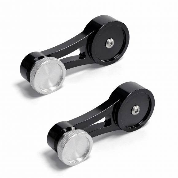 Black Billet Short Window Cranks + Silver Knobs | Pair | 68-79 Ford Bronco & Truck