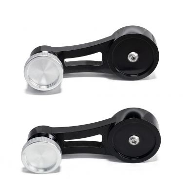 Black Billet Short Window Cranks + Silver Knobs | Pair | 68-79 Ford Bronco & Truck