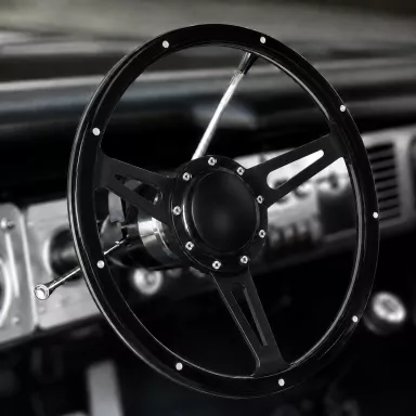 Mark 7 Woody Black Billet Steering Wheel | Slotted 3 spoke | 14 inch